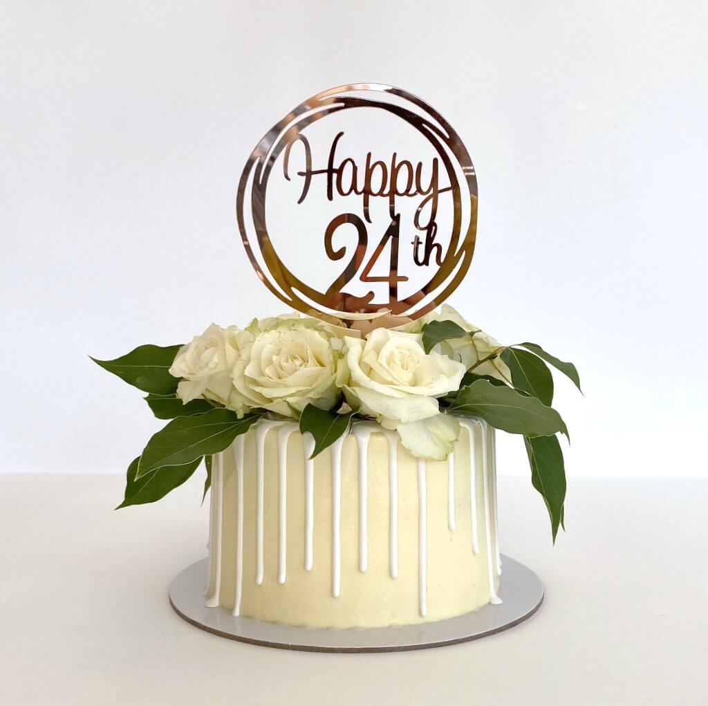 Rose Gold Geometric Circle 'Happy 24th' Birthday Cake Topper - Online Party Supplies
